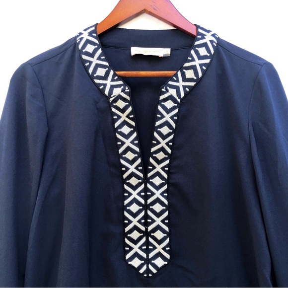 TORY BURCH | NAVY ARIANA TRIBAL EMBROIDERED TUNIC SIZE 10 - Picture 6 of 10